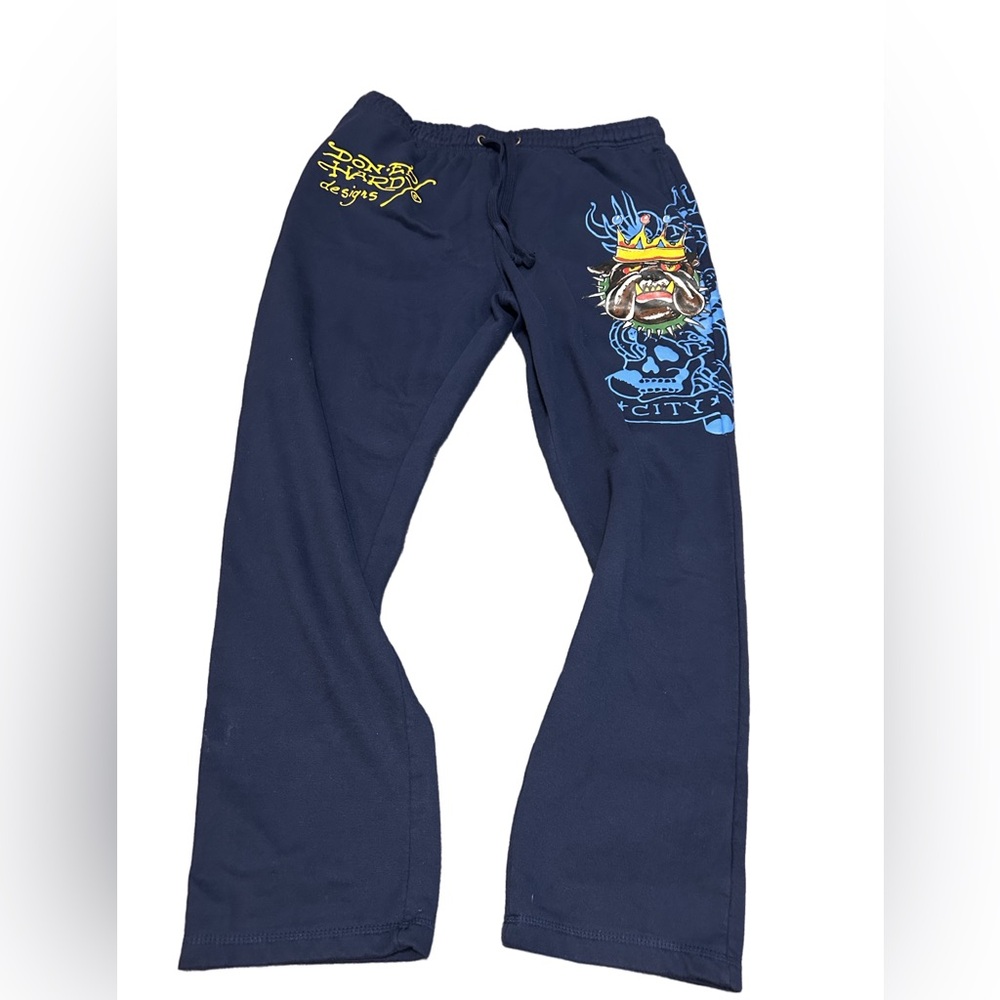 Ed Hardy Panther Bulldog Sweatpants Midnight Blue Size Large - Picture 3 of 9